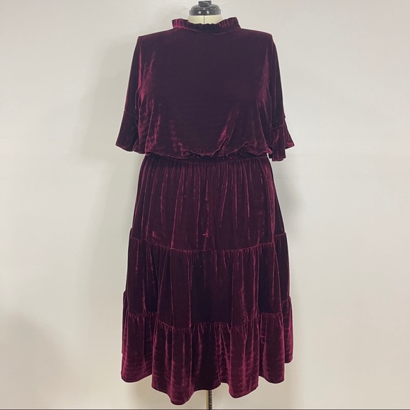 Simply Be Burgundy Velour Tiered Dress 